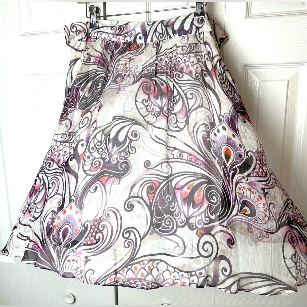 Vtg ESCADA Sport 100% Silk Skirt Floral Flowy Flounce Hem Pink Purple Orange